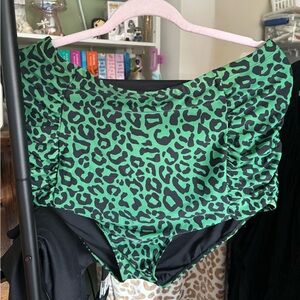 Green Leopard Print High-Waisted Bikini Bottom